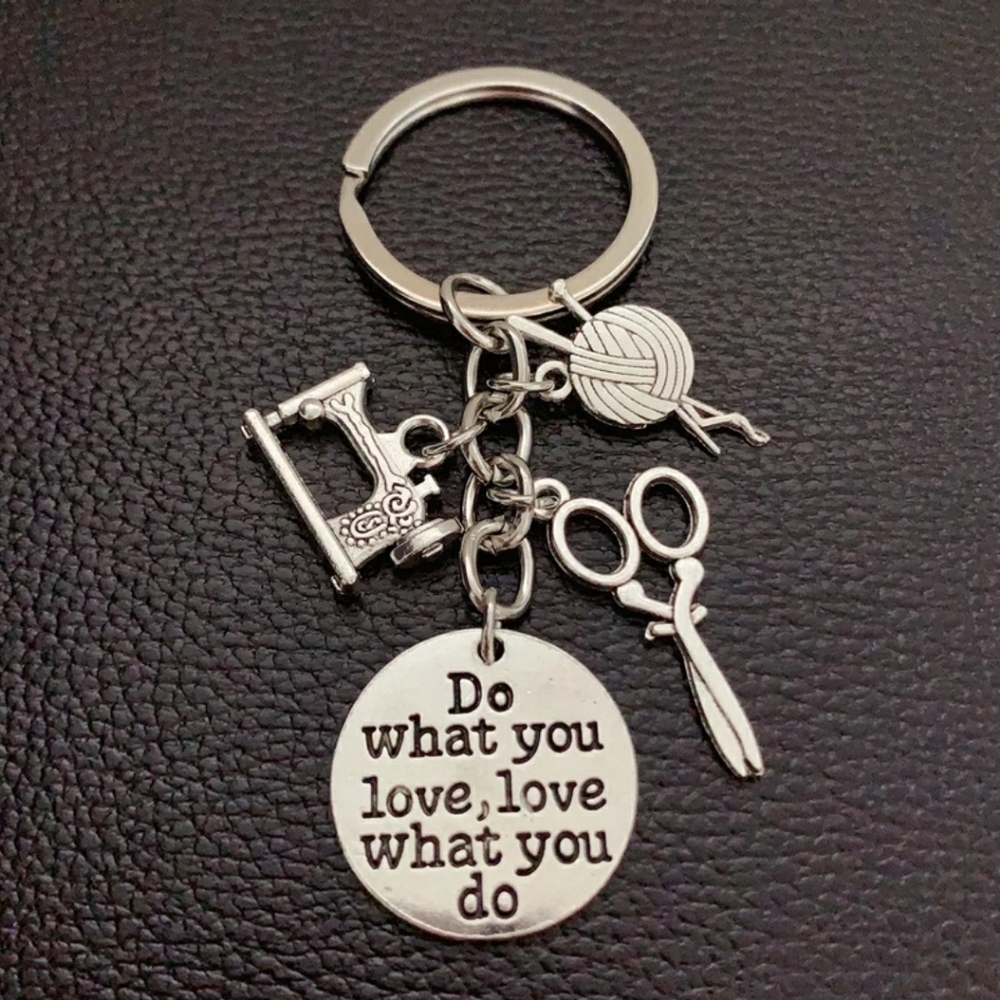 Sewing machine keychain knitting scissors button